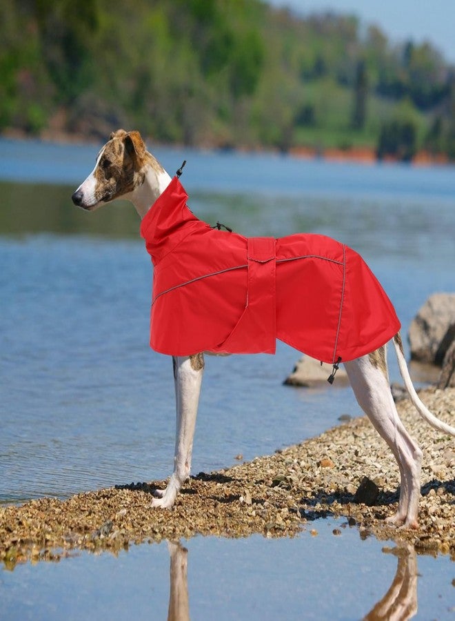 Morezi Greyhound Lurcher Raincoat, Whippet Rain Gear with Reflective Bar, Rain/Waterproof, Adjustable Bands and Drawstring in Autumn and Winter - Red - M - Image 5